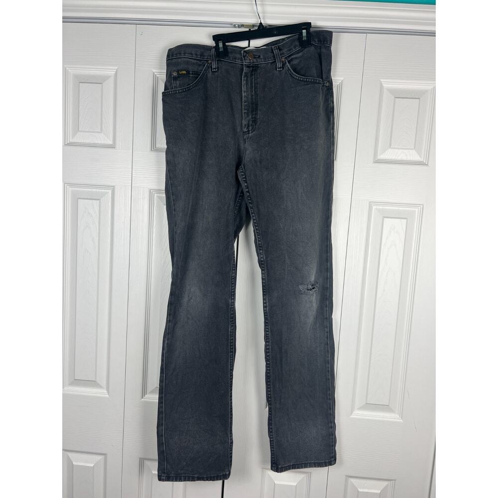 Lee Regular Fit Straight Leg Jeans Mens 34‎ x 34 Black Distressed Denim Fading